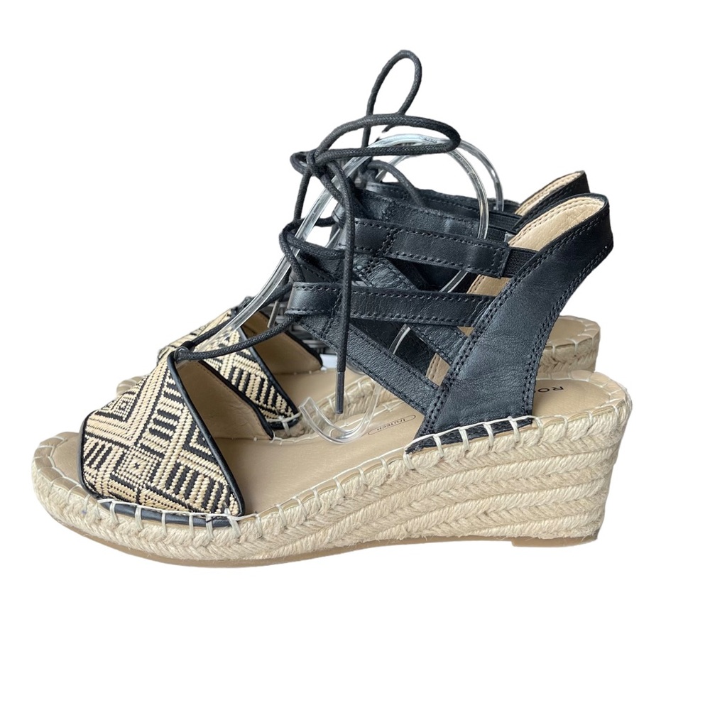 Rockport Aztec print black and tan lace up wedges womens shoes size 8